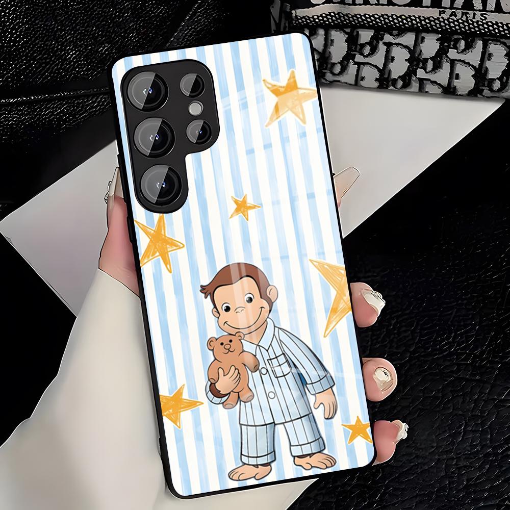 Curious George Monkey Phone Case For Samsung A25 A13 A33 5G A54 A36 A35 A56 A52 A14 Shockproof Glass Cover