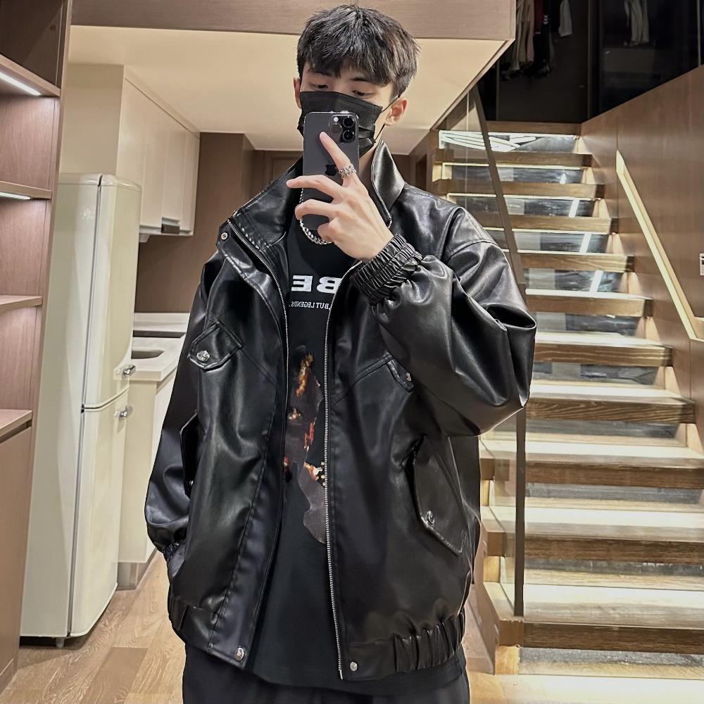 

Casual sports autumn couple locomotive suit loose top jacket vintage personalized men s and women s leather jacket XXXL