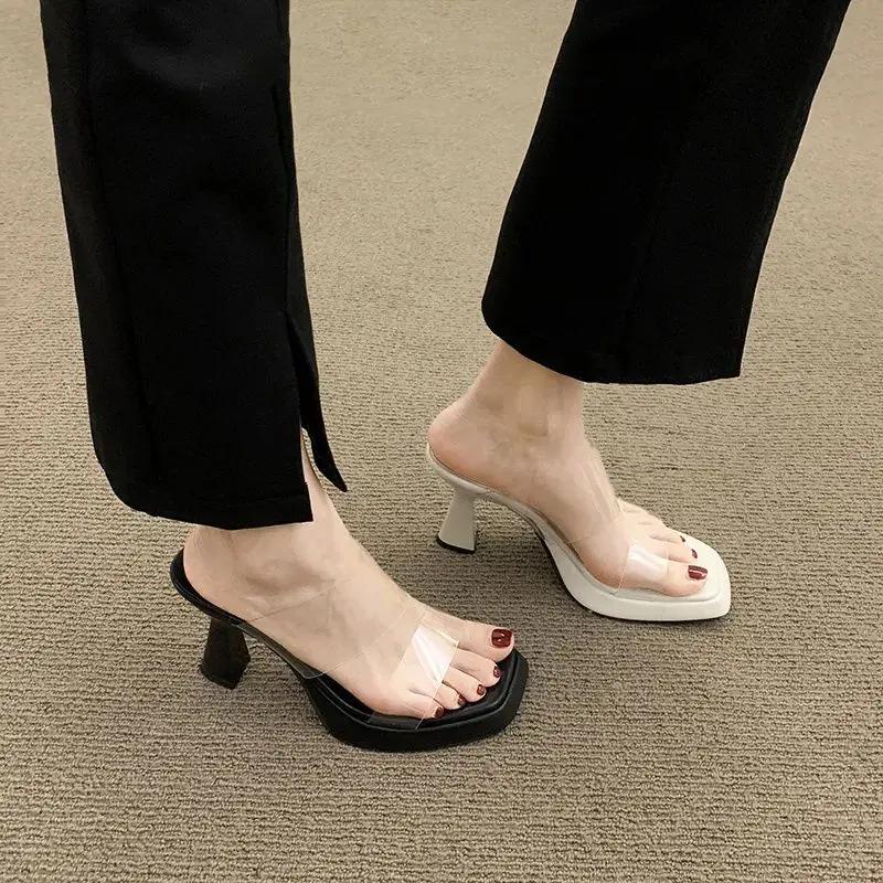 Slides Women's Slippers and Ladies Sandals White Outside Transparent Job Shoes Pink Heeled Open Toe Wholesale Comfortable Elegan