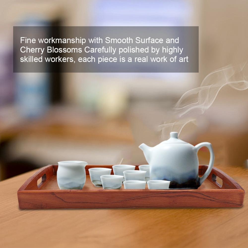 Solid Wood Tea Serving Tray Handcrafted Finish Cherry Blossom Tray Food Serving