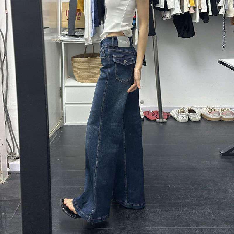 

Women s Plus Size Low-Rise Micro-Flare Retro Bell Bottom Jeans - Casual Wide-Leg Pants for Autumn/Winter 4XL глубокий/синий