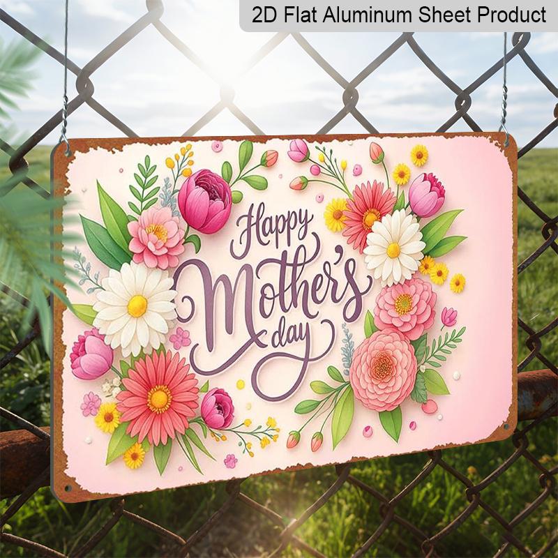 2D Flat Happy Mother Day Floral Arrangement Aluminium Metal Sign Fun & Quirky Creativewall Decor Art 8 * 12 Inches Poster for Office Living Room