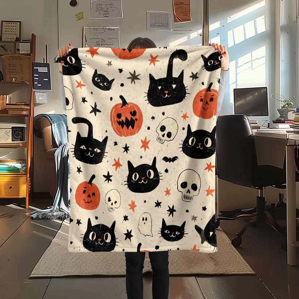 Cat Heads  Print Flannel Blanket, High Quality Comfortable for All Seasons, Home Decor, Warmth and Comfort