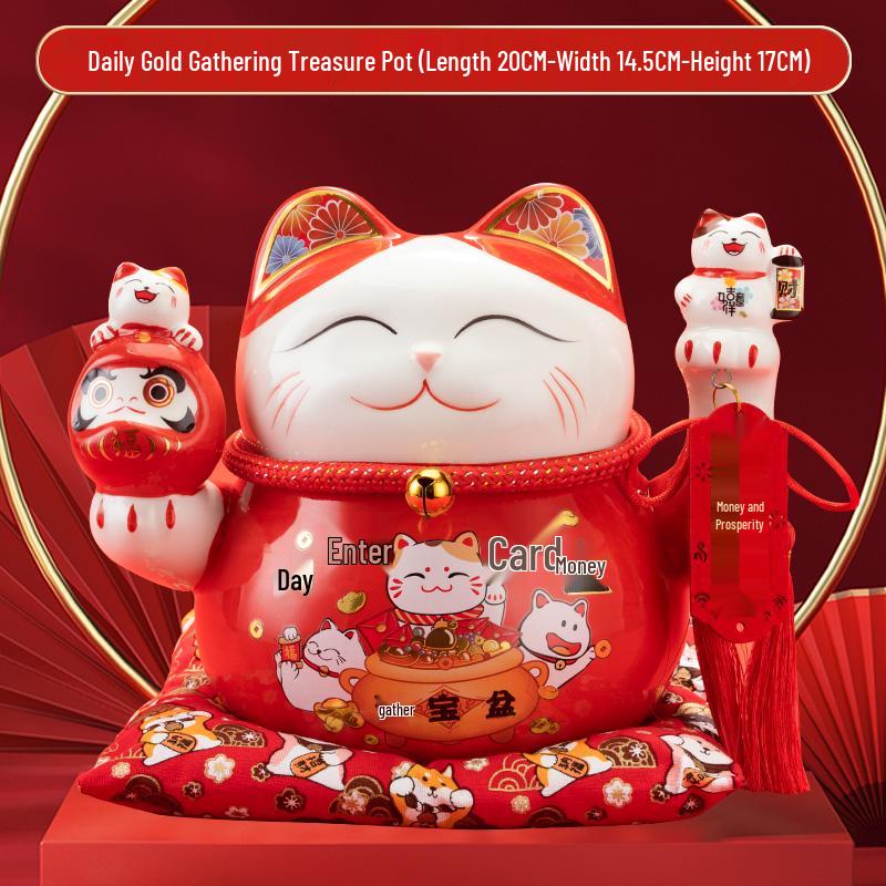 Large Ceramic Lucky Cat Ornament: Creative Piggy Bank & Home Decoration Gift