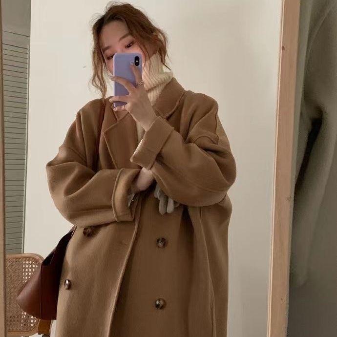 

Women s High-End Korean Style Pink Outer Wear Autumn Winter Thickened Woolen Coat 2XL