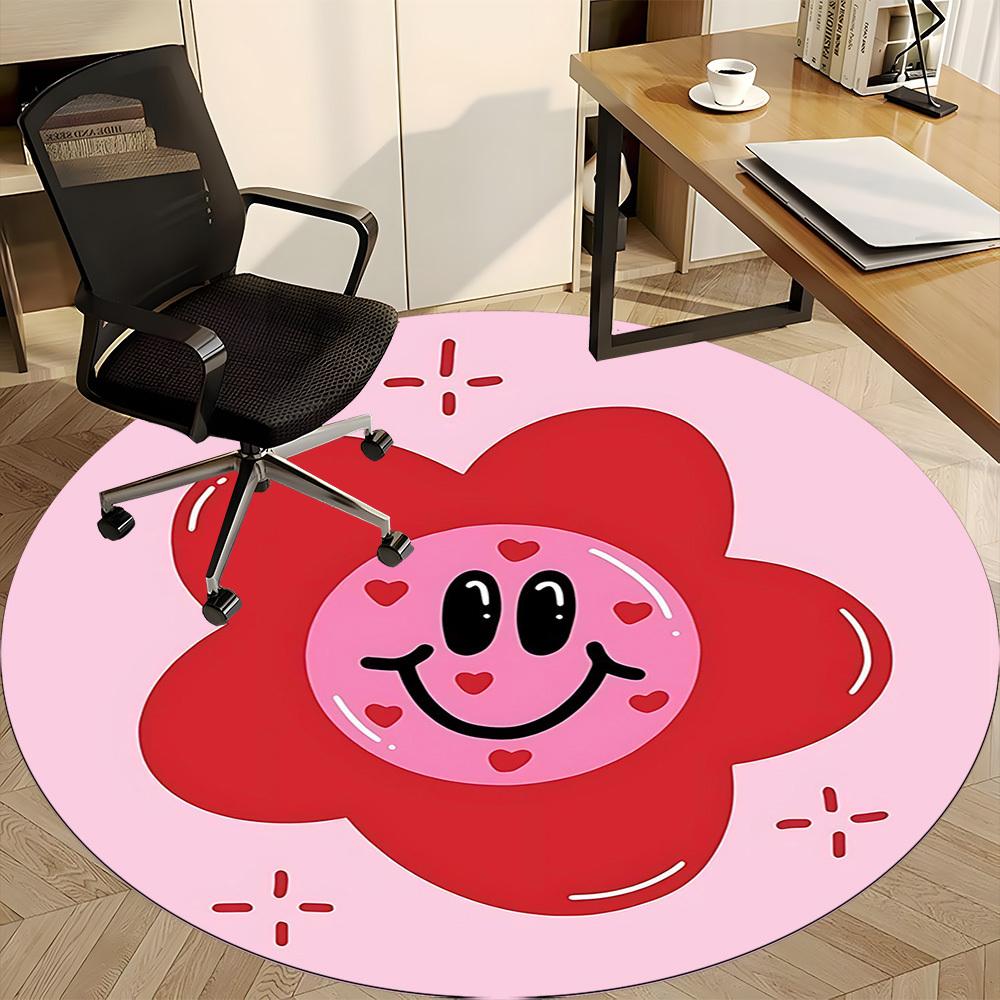 1pc Flower Heart Office Round Area Rug, Mat Suitable For Office, Under Office Chairs Bedroom Living Room Home Decor, Room Deco