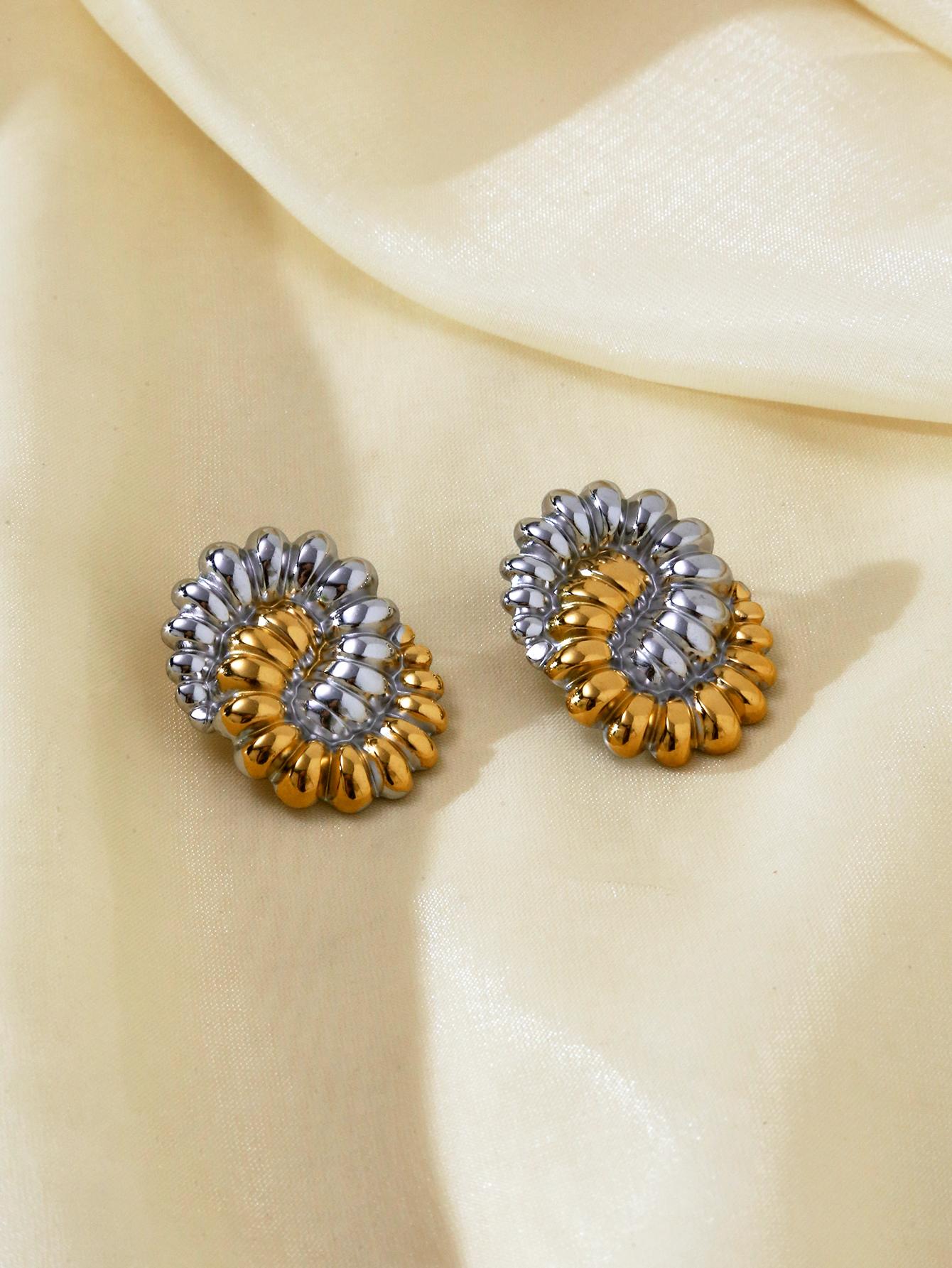 

1 пара новых модных трендовых золотых стальных серег в форме цветка из нержавеющей стали с 18-каратным золотым покрытием, женские украшения