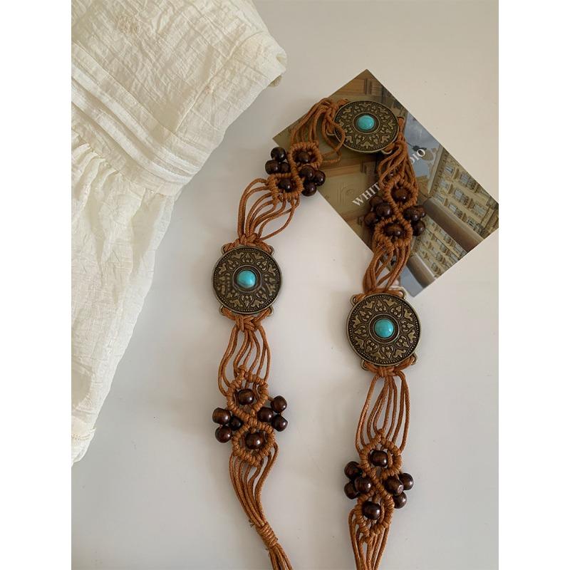 Bohemian Ethnic Style Wooden Beads Irregular Square Wooden Beads Waist Chain Fashion Belt Fashion Design Jewelry Women
