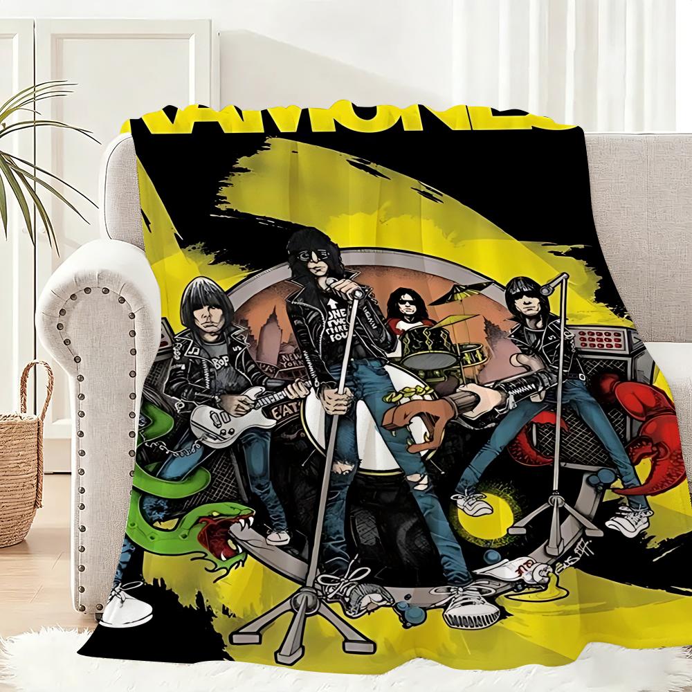 Rock Band R-Ramones Throw Lightweight 240g Flannel Blanket Soft Skin-friendly for Summer Cooling 75x90cm