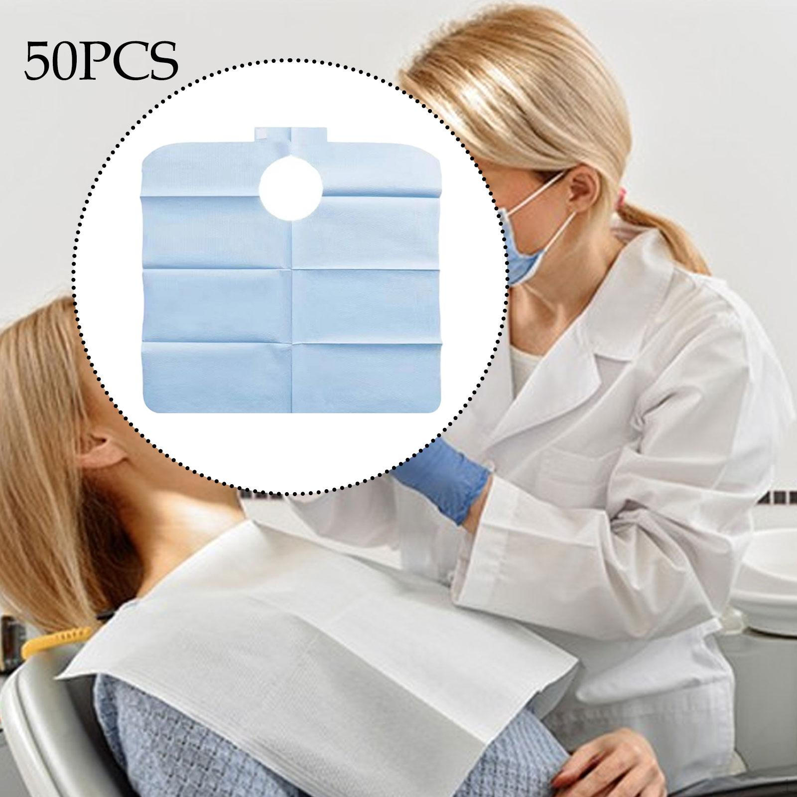 

50 Pieces Adult Bibs Absorbent Waterproof Dining Clothing Protectors for Adults Eating Blue 45x53cm