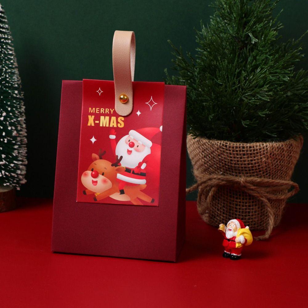 10Pcs Paper Christmas Gifts Bag Red Christmas Candy Gift Box Simple Gifts Wrap Handbag  Children