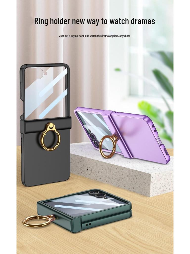 Samsung Z Flip7 Full-Cover Solid Color Case with Hinge Protection and Built-In Ring Stand