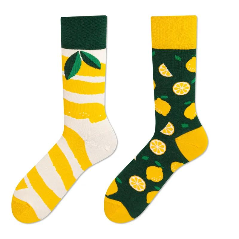 New Creative Couple AB Asymmetric Trendy Socks Fashionable Personalized Trendy Cartoon Jacquard Long Tube Cotton Socks