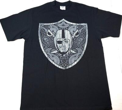 Raider Nation  Silver Black Raiders Paisley Shield  Tee 's New Unisex Shirt Cotton Oversize Large Size
