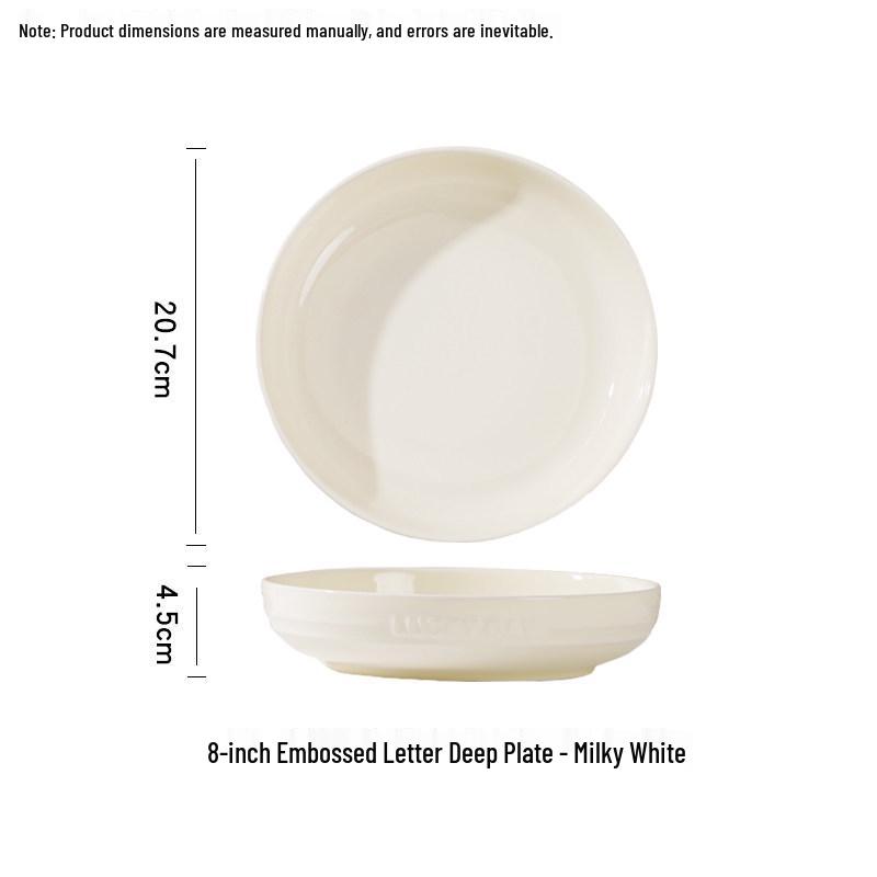 Cream Aesthetic Embossed Ceramic Tableware Set: Rice Bowl, Dish Plate, Fish Plate, Soup Bowl, Noodle Bowl.