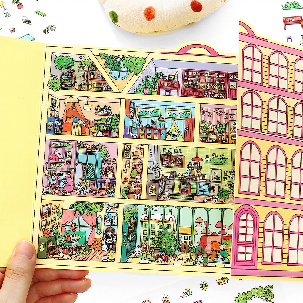 Kawaii 3D Cartoon Doll Apartment Miniature Scene Stickers DIY Pocket House Stacking Game Stickers Children's Festival Gifts