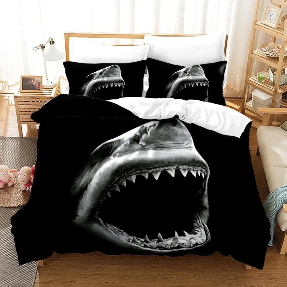 Deep Sea Shark Black Shark Ocean Life Comfortable Duvet Quilt Cover Pillowcase Bedding Set Bedroom Decoration Home Textile