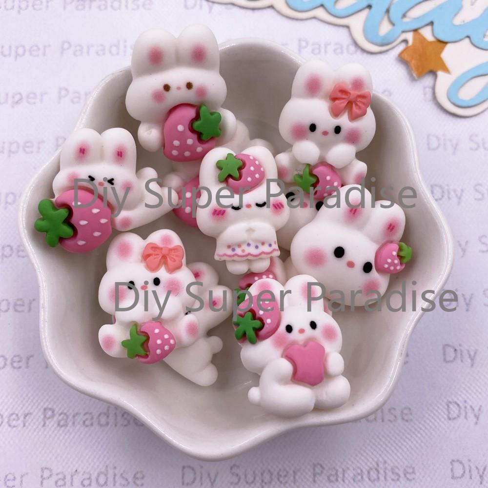 

12 шт. Красочные смоляные мультяшные фигурки клубники с бантиком и кролика, плоские камни для DIY, свадебный декор, аксессуары для скрапбукинга, поделки