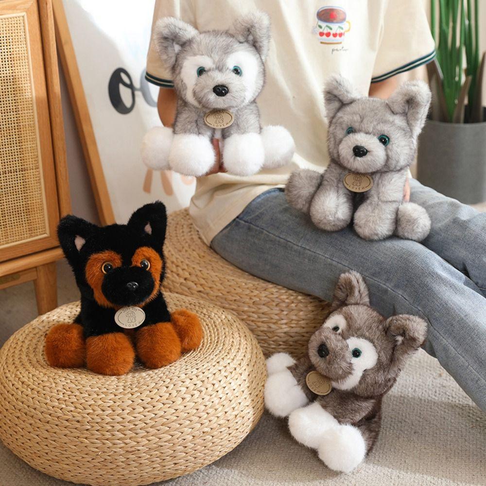 Fluffy Sitting Little Wolf Dog Plush Toys Soft Lovely Companion Pets  Children Birthday Gift