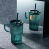Leweishi Dark Green Glass Mug with Lid and Straw