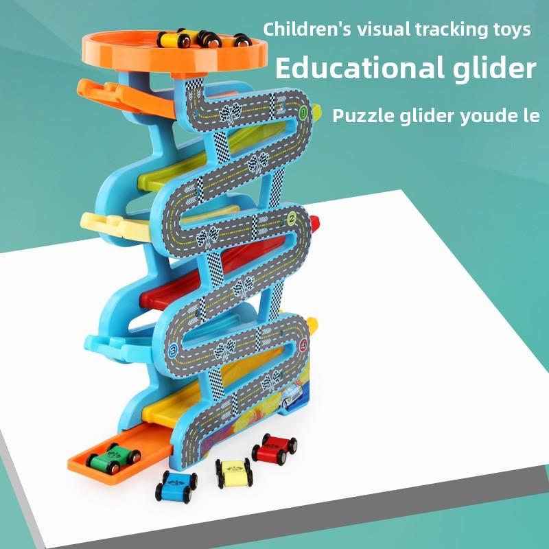 6 Tier Wooden Sliding Car Track Puzzle Early Education Inertial Children Toy