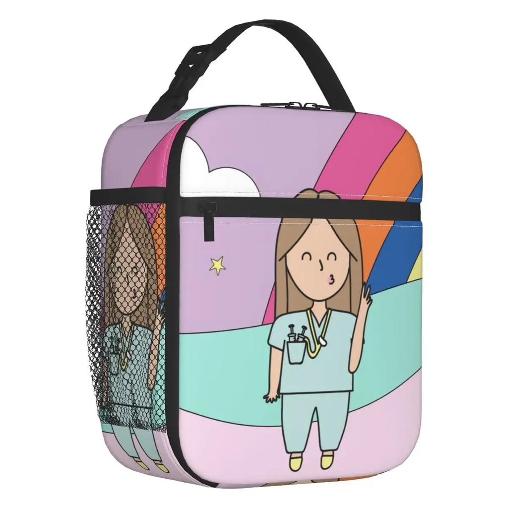 Cartoon Ladies Nurse Doctor Printed Portable Lunch Box for Women Multifunction Cooler Thermal Food Insulated Lunch Bag