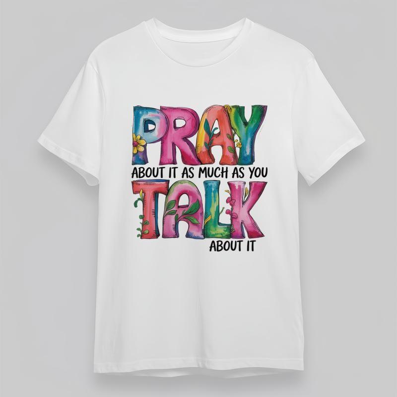 

Women s Oversize Classic T-Shirt Colorful Pray and Talk Floral Font Graphic Tee 4XL