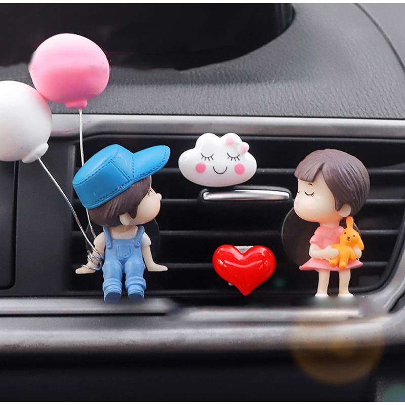Car Air Outlet Clip Decoration Air Freshener Cute Cartoon Couples Action Figure Balloon Ornament Gift Auto Interior Accessories