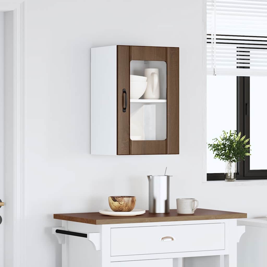 Kitchen Wall Cabinet with Glass Doors Lucca Brown Oak