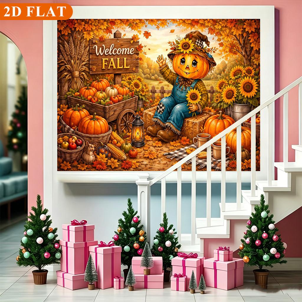 1 piece of 2D flat banner depicting a pumpkin straw man celebrating the arrival of autumn.zyc