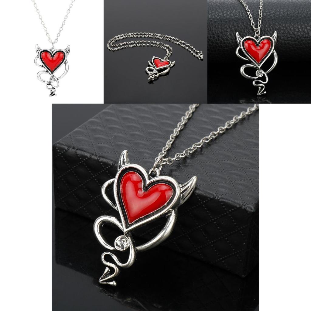 Heart Shaped Alloy Necklace With Red Oil Drop Pendant For Halloween Cosplay And Casual Wear