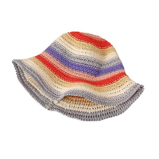 Straw Hat Rainbow Design Foldable Lightweight Breathable Sun Protection Hat Outdoor Activities Beach Travel Casual Wear