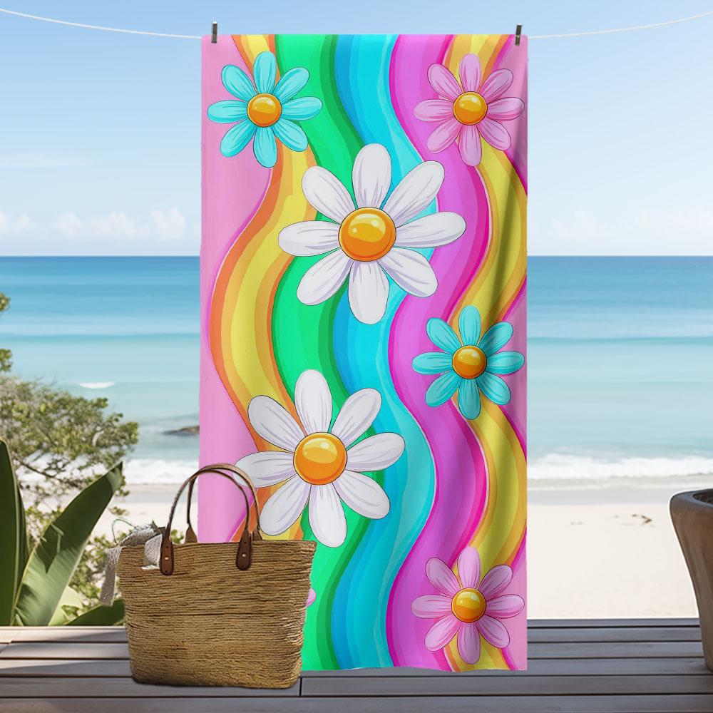 Telo Mare Floreale Arcobaleno Margherita Bohemien, Leggero Asciugatura Rapida per Viaggi Campeggio Yoga