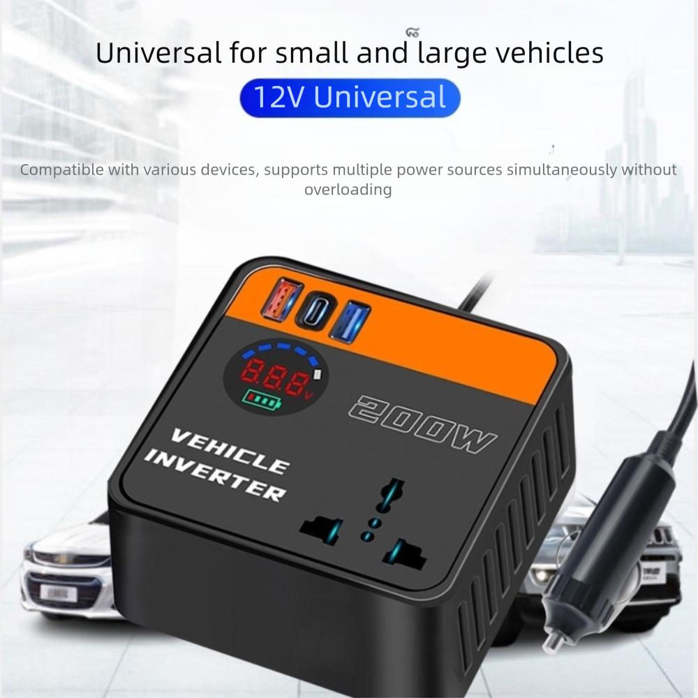 200W Car Inverter 12v 24v To 110v 220v with USB & Type-C Port Car Converter Socket Fast Charging Power Adapter for Vehicles