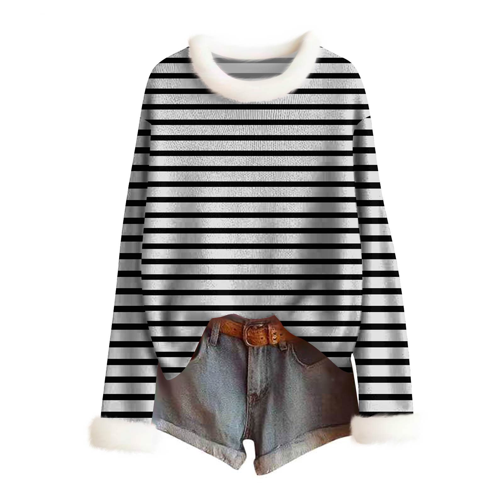 

Женский модный свитер с принтом и шерстяным воротником, повседневный вязаный пуловер с длинными рукавами XL белый