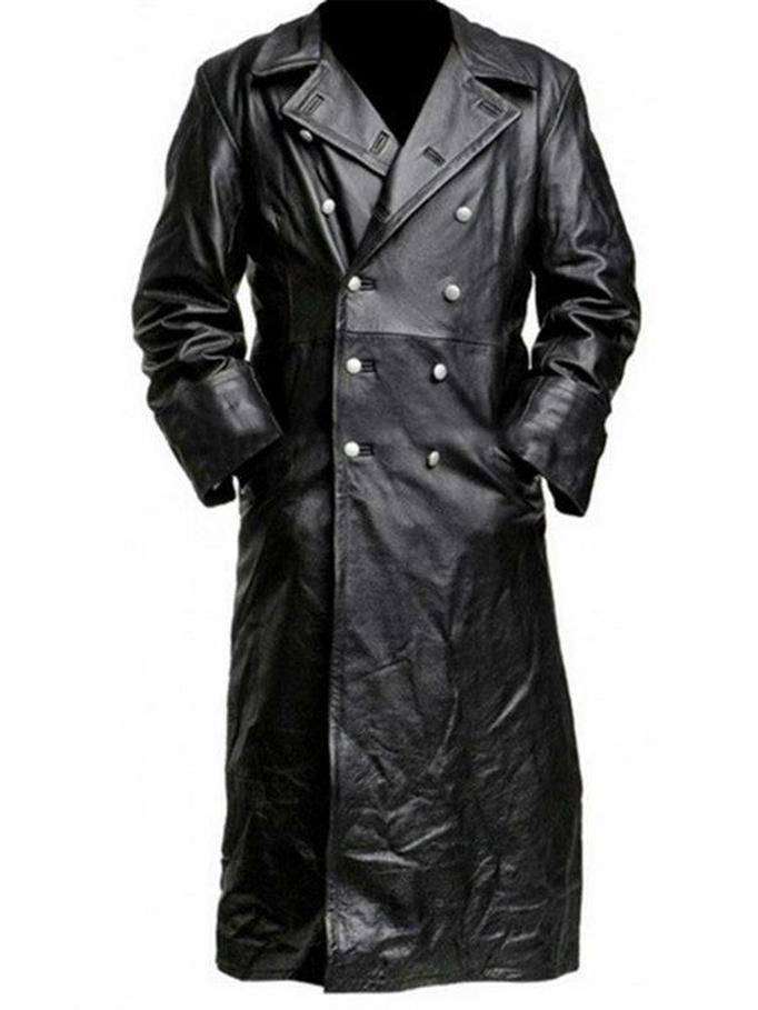 Herren Plus Size Doppelreihiger Leder-Trenchcoat - Europäischer Stil Winterjacke