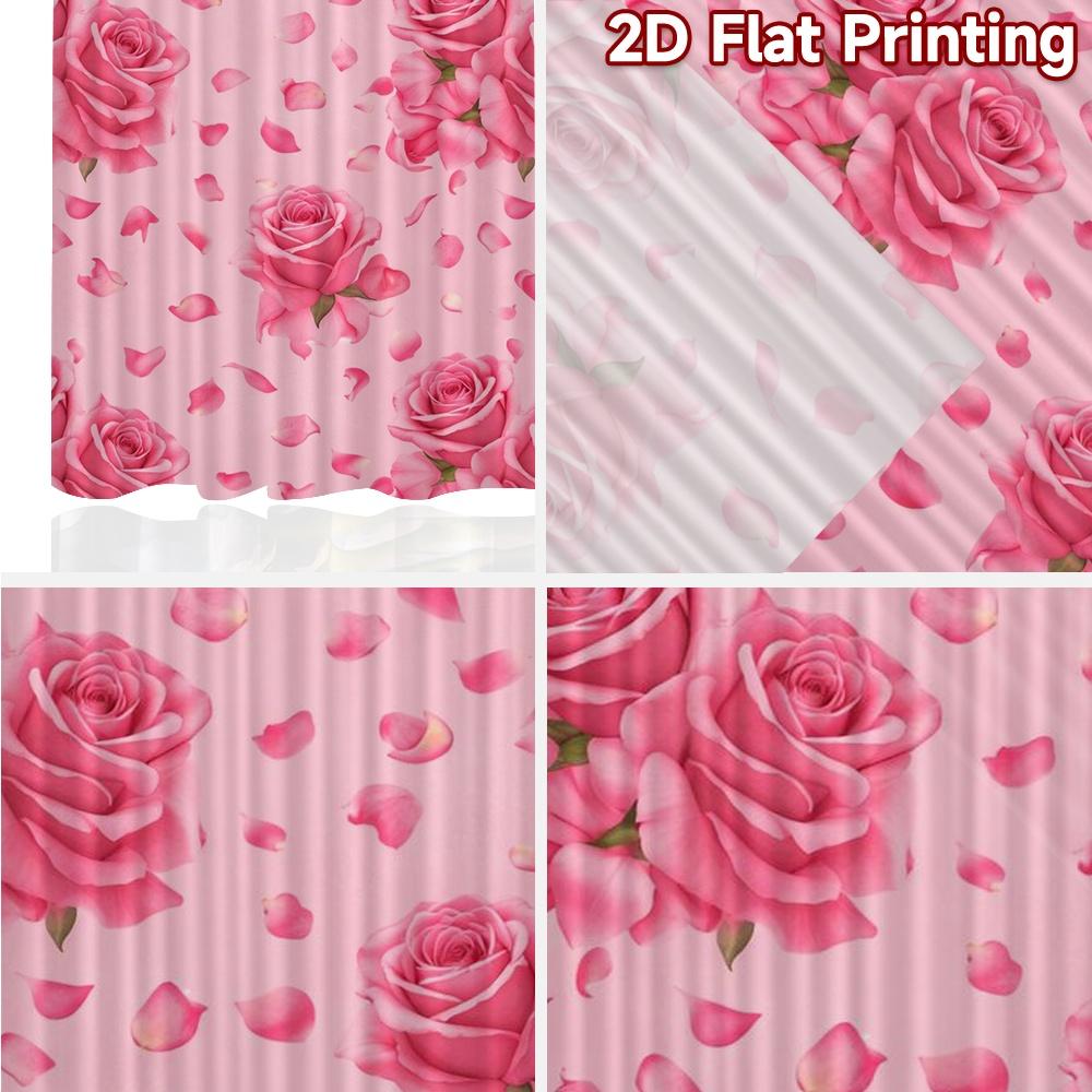 2D FLAT PRINTING 2pcs Curtains (Without Rod) Valentine's Pink Roses Pattern Modern Curtains Fabric Curtains Eid al-Fitr Suitable