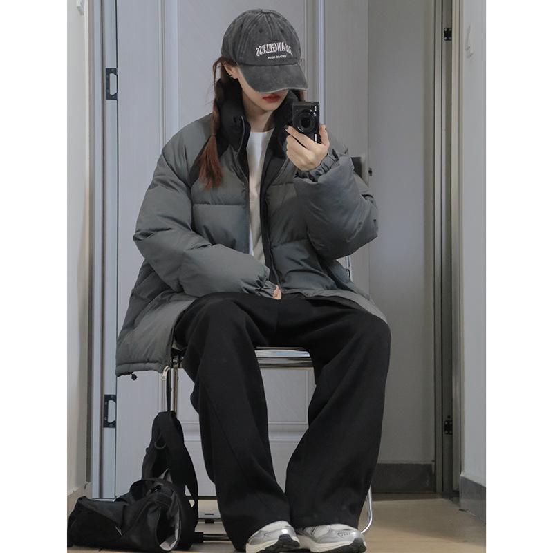 

Куртка с воротником-стойкой, утолщенная, на пуху и хлопке, зимняя, студенческий новый дизайн, свободная куртка, теплая куртка-пуховик XXL чёрный