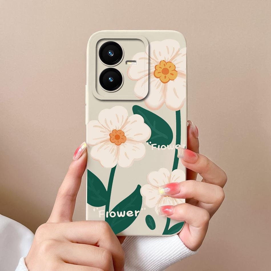 Cases For Vivo Y22 Y22S Flower Liquid Silicone Camera Lens Protection Phone Back Cover For VivoY22 Vivo Y 22 Y22 S Coque Bumper