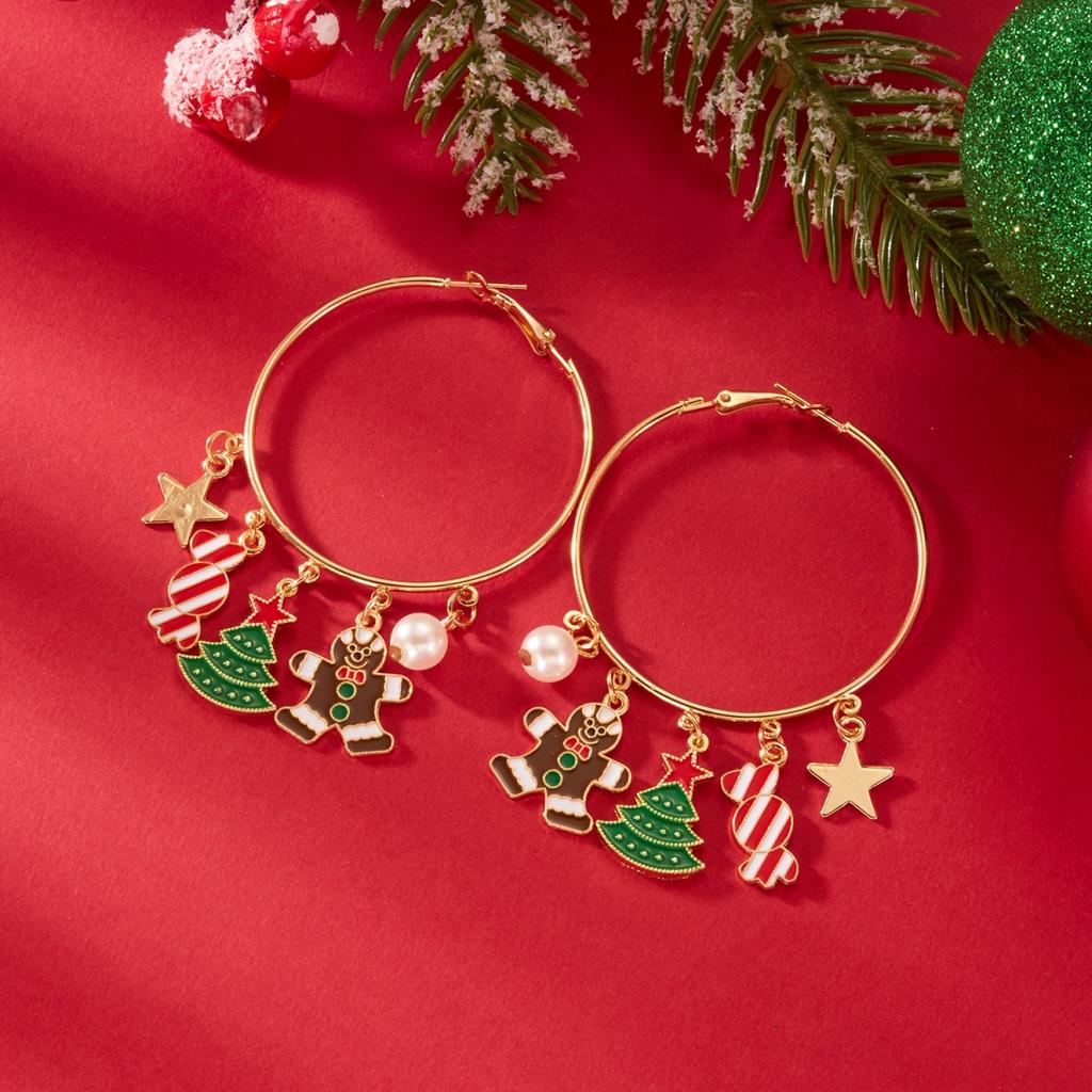 Christmas Gingerbread Xmas Tree Candy Star Snowman Santa Claus Reindeer Hoop Drop Earrings Holiday Jewelry Gift For Women Men