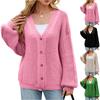 Women's Fashion Solid Color Long Sleeved V-neck Knitted Sweater Cardigan Jacket