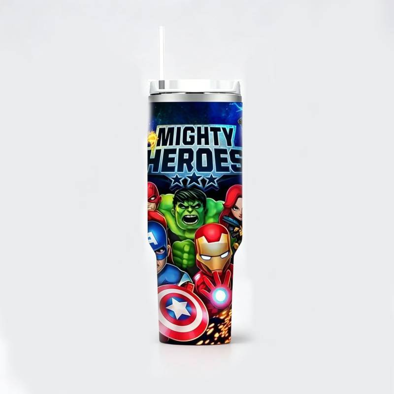 Cartoon Pattern 5d 40oz Car Travel Insulated Mug With Handle For Outdoor Activities