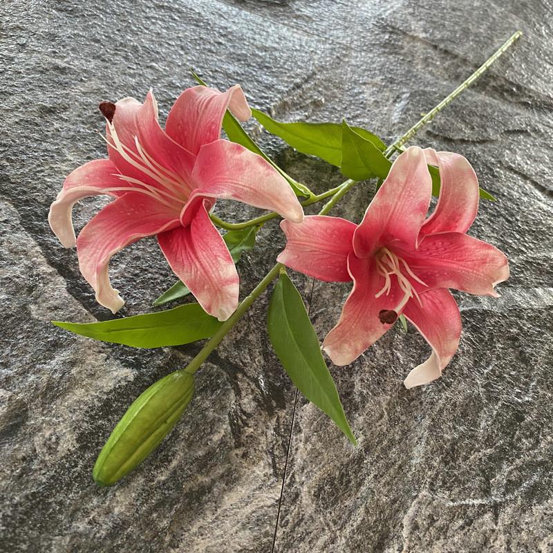 Long Pu Threehead Lily Artificial Flower Decor For Home And Photography Displays