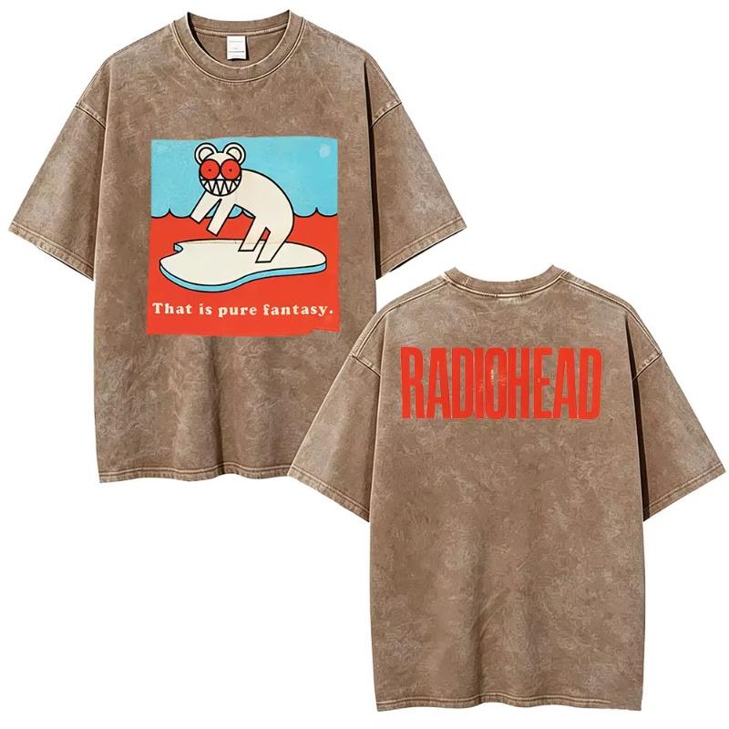 Vintage Washed Radiohead Semaphore Rock Band T-shirt Men  Clothing Fashion Hip Hop Gothic T Shirts Cotton Casual T-shirts