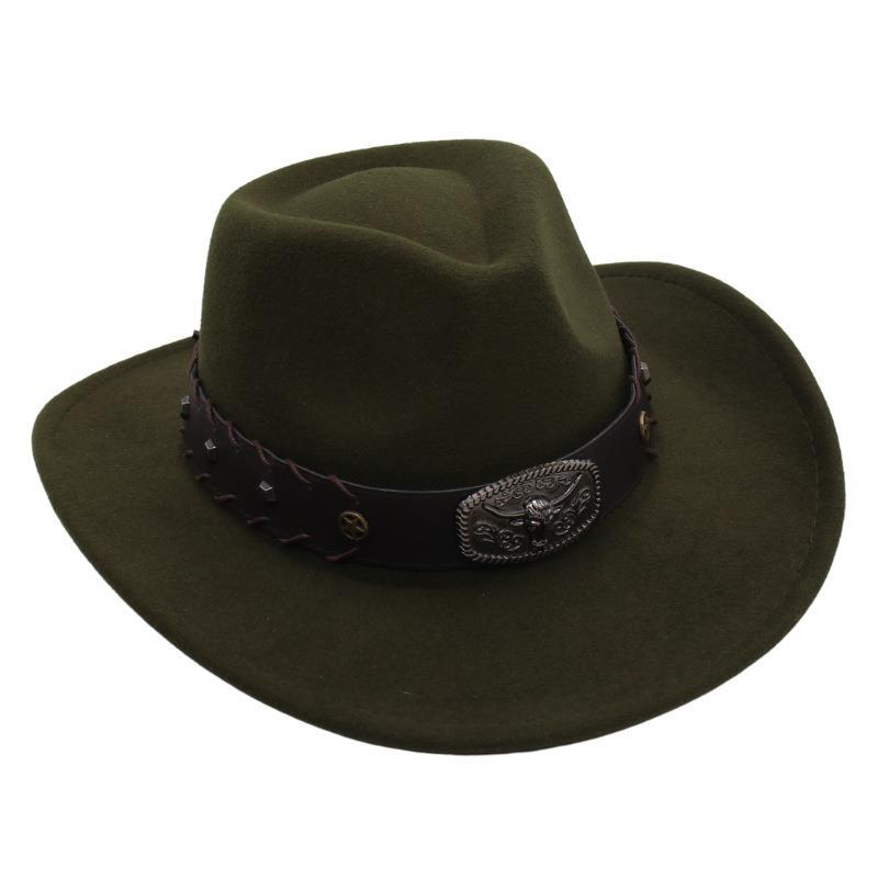 Gekreuztes Stierkopf-Abzeichen Zylinderhut Westlicher Cowboyhut Britischer Jazzhut Nationaler Stil Filzhut Ritterhut Elegant