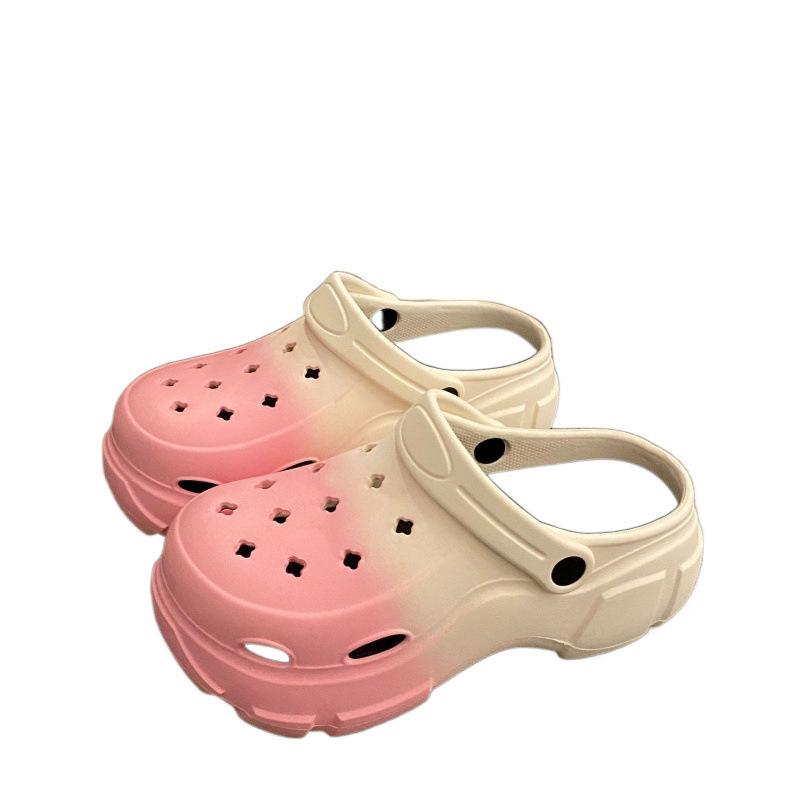 New super fire gradual change color hole shoes thick soles increase summer senior design slippers women summer wear