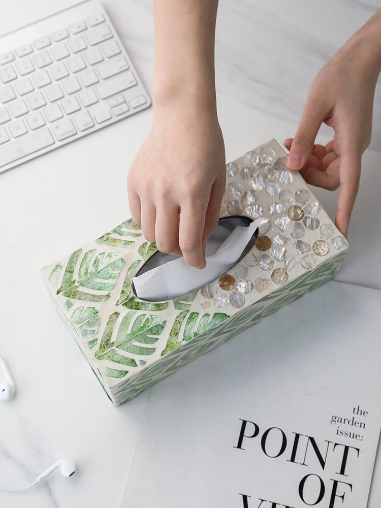 Luxury Natural Seashell Decor Tissue Box Creative Home Storage for Living Room Table