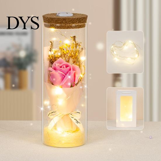 Eternal Rose With Warm Light Illumination Preserved Flower Glass Wishing Bottle Soap with LED Romantic Gift for Lover Friends