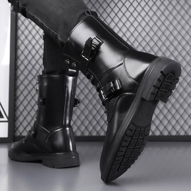 Men's Boots Mid-calf Motorcycle Boots Quality Casual Leather Boot High-top Chelsea Boots for Men Plush Warm Winter Boot