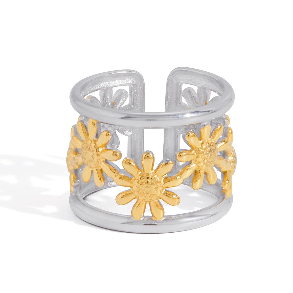 Yori Gold Silver Two-Tone Openwork Daisy Flower Bracelet Bangle Waterproof High Quality Daily Jewelry New Gift 2026